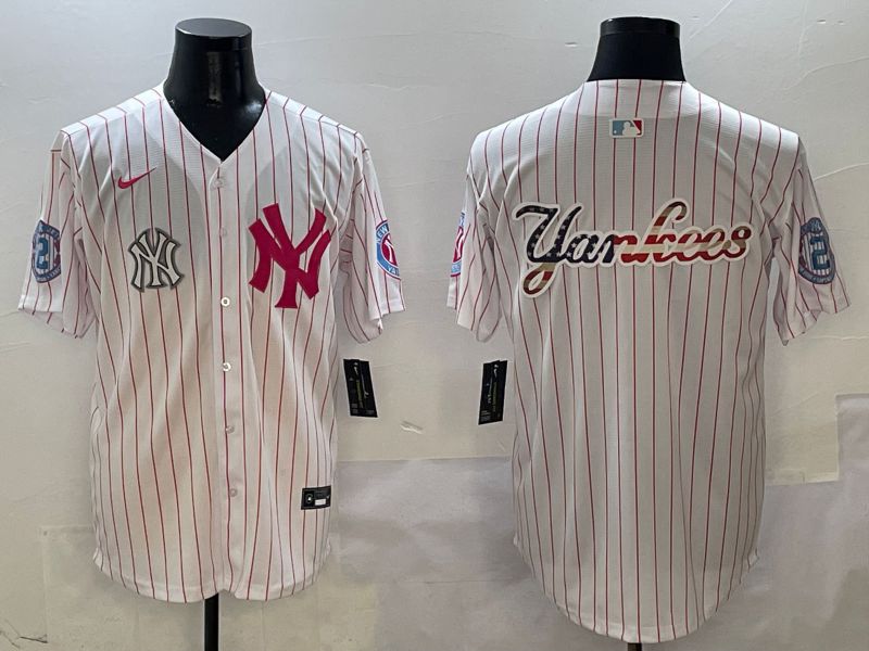 Men New York Yankees Blank White Stripe Jointly Name Nike 2025 MLB Jersey style 10
